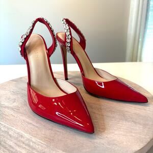 Aminah Abdul Jillil Soleil Red Patent Crystal Slingback Pumps Heels Size 11 11M